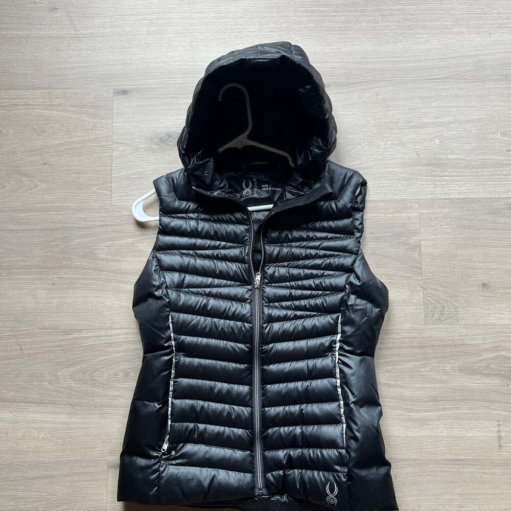 Spyder Women's Black Hooded Puffer Vest Full-Zip Size Medium